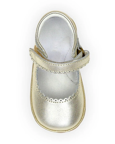 L'amour Shoes Girl's Cara Scalloped Metallic Leather Mary Jane, Baby In Yellow