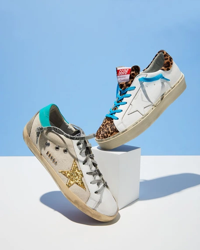 Golden Goose Hi Star Leather & Leopard Platform Sneakers In White/leopard