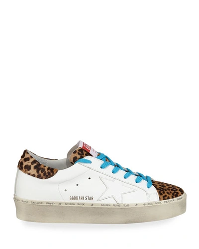 Golden Goose Hi Star Leather & Leopard Platform Sneakers In White/leopard