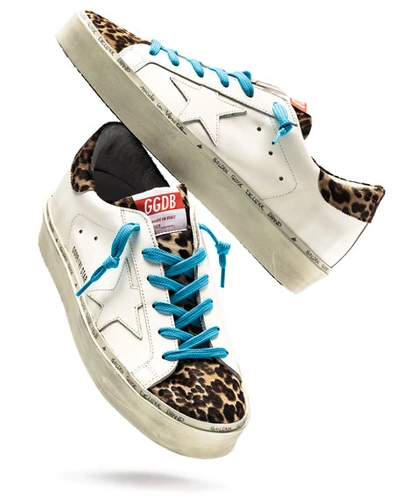 Golden Goose Hi Star Leather & Leopard Platform Sneakers In White/leopard