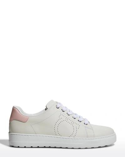 Shop Ferragamo Pierre Gancino Low-top Sneakers In White/pink