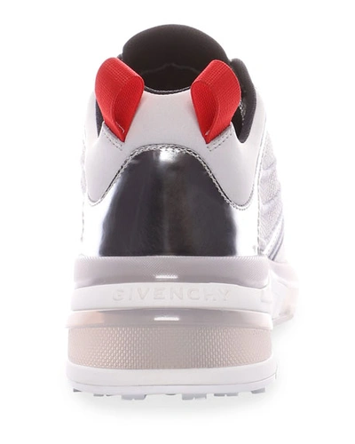 Shop Givenchy Giv 1 Leather Running Sneakers In Silvery
