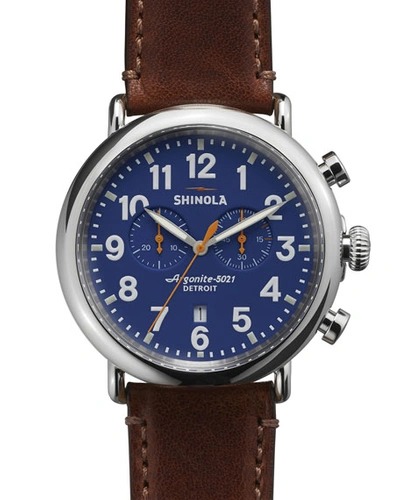 Shop Shinola Men's 47mm Runwell Chronograph Men's Watch, Blue/cognac In Cognac/blue