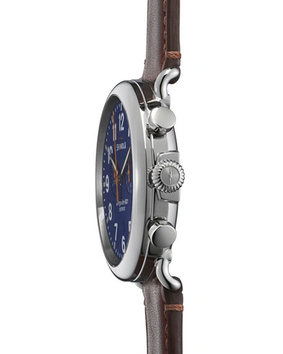 Shop Shinola Men's 47mm Runwell Chronograph Men's Watch, Blue/cognac In Cognac/blue