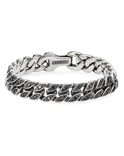 Shop David Yurman Men's Curb Chain Bracelet With Black Diamonds In Silver, 11.5mm