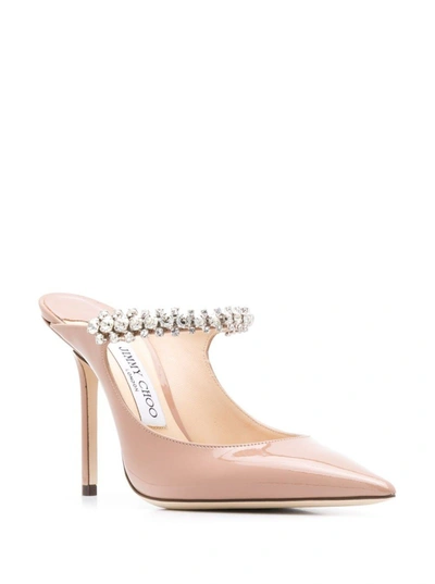 Shop Jimmy Choo Pink Patent Leather Pumps With Crystal Strap