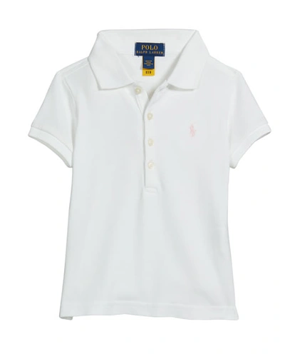 Shop Ralph Lauren Girl's Logo Embroidered Short-sleeve Polo Shirt In White