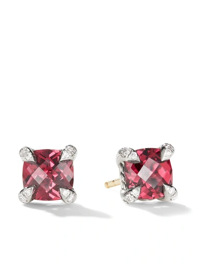 Shop David Yurman Sterling Silver Petite Chatelaine Rhodolite Garnet And Diamond Stud Earrings In Red