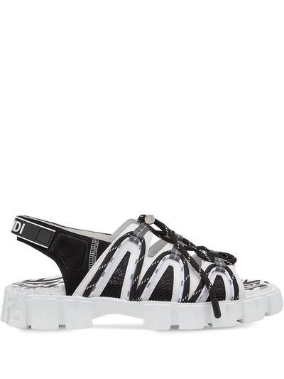 Shop Fendi Logo Strap Chunky Sole Sandals In Black