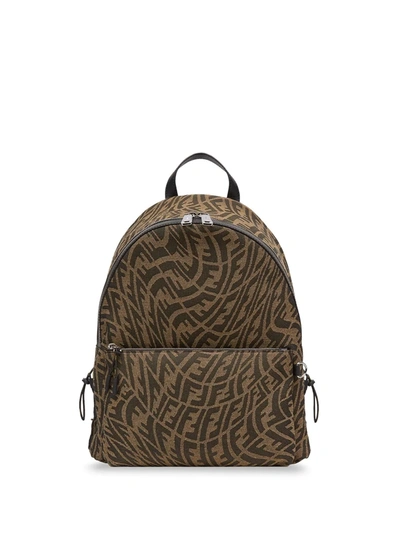 Shop Fendi Large Ff Vertigo Motif Backpack In Brown