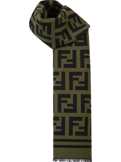 Shop Fendi Oversized Ff Motif Rectangular Scarf In Green