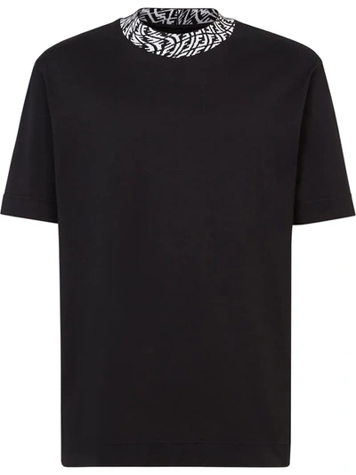 Shop Fendi Ff Vertigo Contrast Collar T-shirt In Black