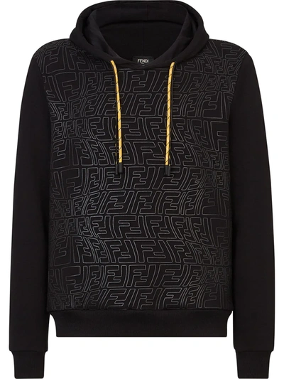 Shop Fendi Monogram Pattern Hooded Sweatshirt In Black