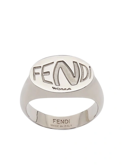 Shop Fendi Logo Stamp Signet Ring In Silver
