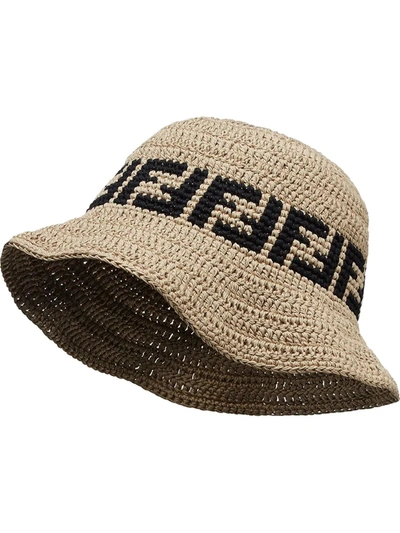 Shop Fendi Ff Motif Crochet-design Hat In Neutrals