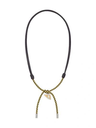 Shop Fendi Ff Logo Pendant Rope Necklace In Black