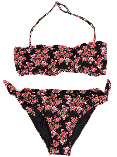 Shop Mc2 Saint Barth Melody Rose-print Bikini Set In Black