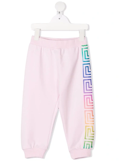 Shop Versace Greca-pattern Print Sweatpants In Pink
