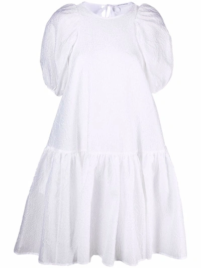 Shop Cecilie Bahnsen Jacquard Puff-sleeved Dress In White