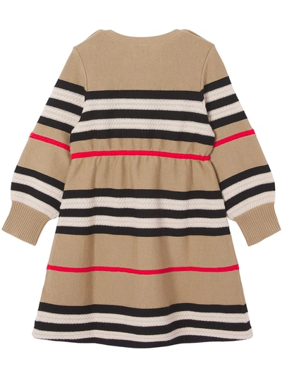 Shop Burberry Icon Stripe Wool-cashmere Blend Dress In Neutrals