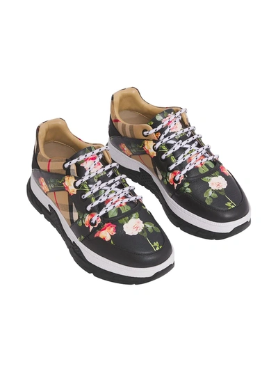 Shop Burberry Vintage Check Floral-print Sneakers In Black
