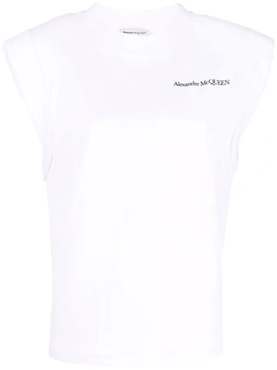 Shop Alexander Mcqueen Embroidered Logo Padded T-shirt In Weiss
