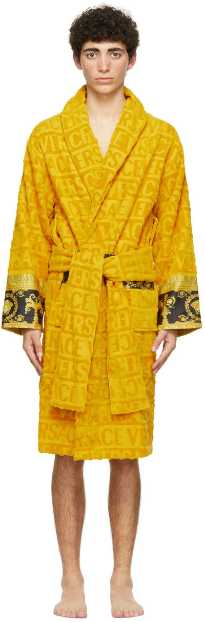 Shop Versace Yellow Barocco Robe In Z4004 Gold