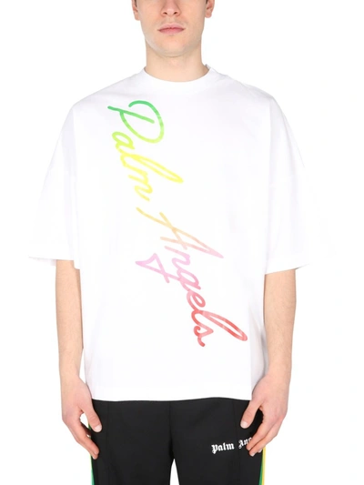 Shop Palm Angels T-shirt With Miami Logo Print In White