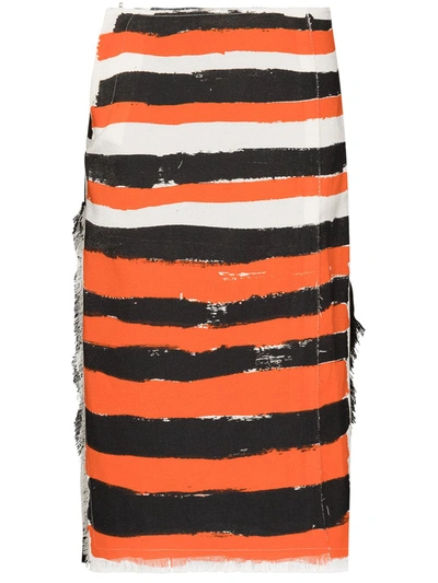 Shop Marni Stripe-print Midi Skirt In Schwarz