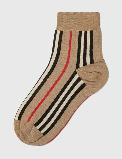 Shop Burberry Stripe Intarsia Cotton Blend Socks In Beige