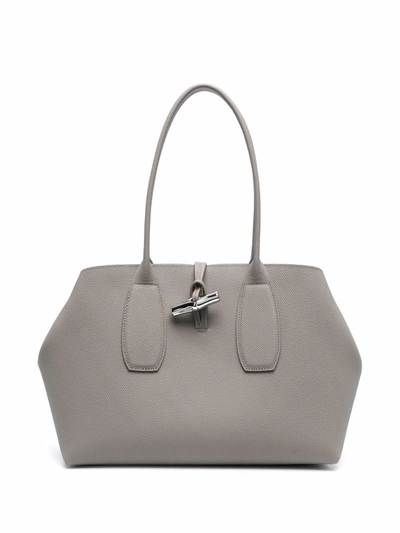 Shop Longchamp Roseau Leather Shoulder Bag In Grau