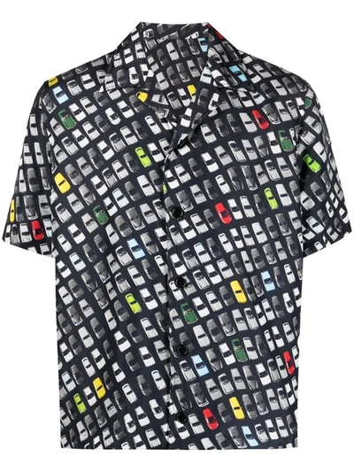 Shop Bottega Veneta Car-print Short-sleeve Shirt In Schwarz