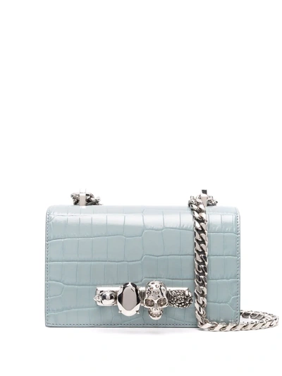 Shop Alexander Mcqueen Jewelled Satchel Shoulder Bag In Blau