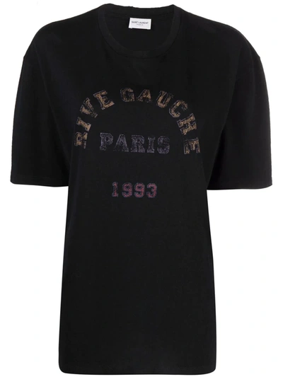 Shop Saint Laurent Rive Gauche Print T-shirt In Schwarz