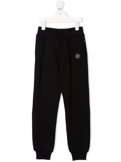 Shop Philipp Plein Logo-plaque Cotton Track Trousers In 黑色