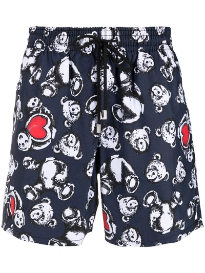 Shop Palm Angels X Vilebrequin Bear-print Swim Shorts In 蓝色
