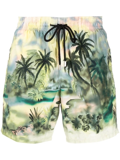 Shop Palm Angels X Vilebrequin Jungle-print Swim Shorts In 绿色