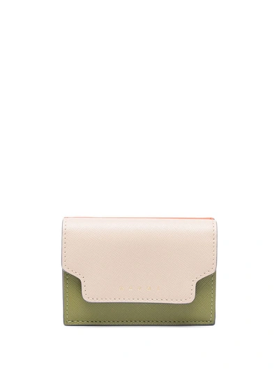 Shop Marni Tri-fold Leather Wallet In Nude