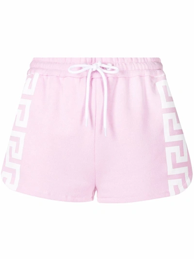 Shop Versace Greca Track Shorts In Rosa