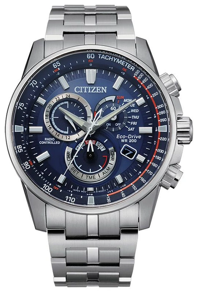 Shop Citizen Pcat Perpetual Alarm World Time Chronograph Blue Dial Men's Watch Cb5880-54l