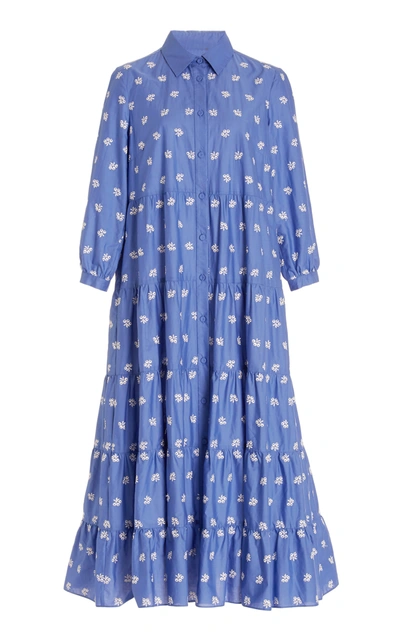 Shop Erdem Women's Patmos Tiered Floral-embroidered Cotton-blend Midi Shirt Dress In Print