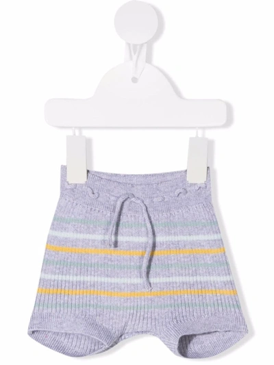 Knot Striped Ribbed-knit Shorts In Grey