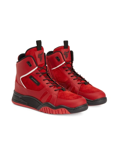Shop Giuseppe Junior Talon High-top Suede-trim Sneakers In Red