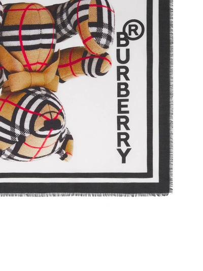 Shop Burberry Thomas Bear-print Mulberry Silk-blend Scarf In White