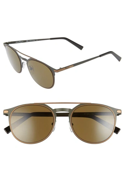 Shop Ferragamo Classic 52mm Round Sunglasses In Matte Olive Green