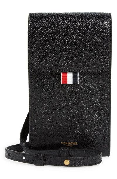 Shop Thom Browne Rwb Leather Crossbody Phone Holder In Black