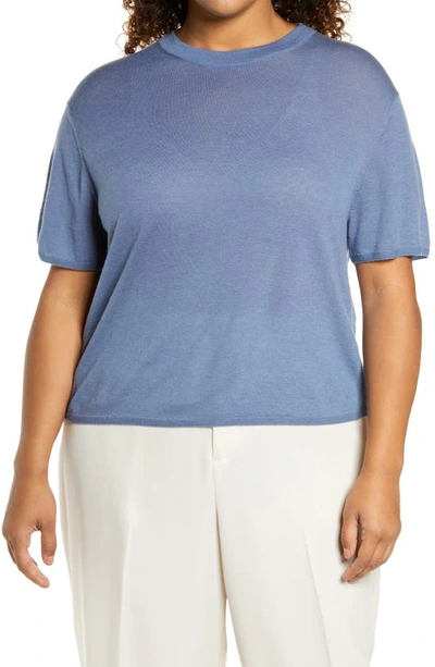 Shop Vince Easy Short Sleeve Wool & Cashmere Blend Sweater In Azurine