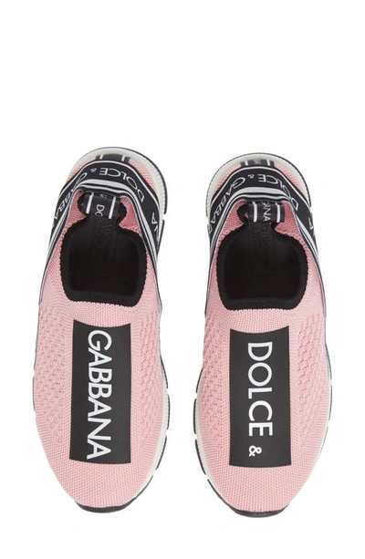 Shop Dolce & Gabbana Logo Knit Slip-on Sneaker In Rosa/ Bianco