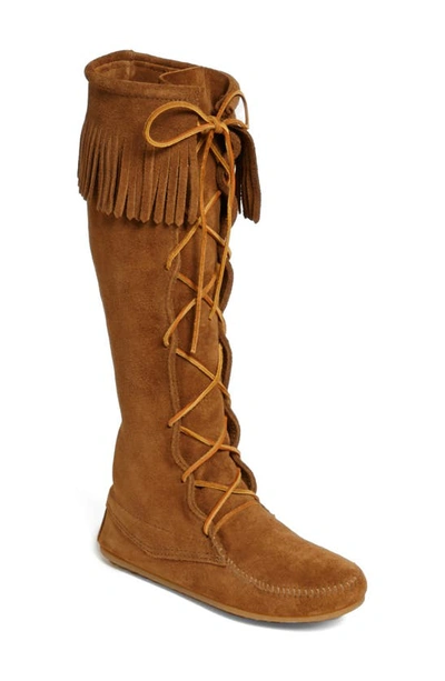 Shop Minnetonka Lace-up Boot In Dusty Brown