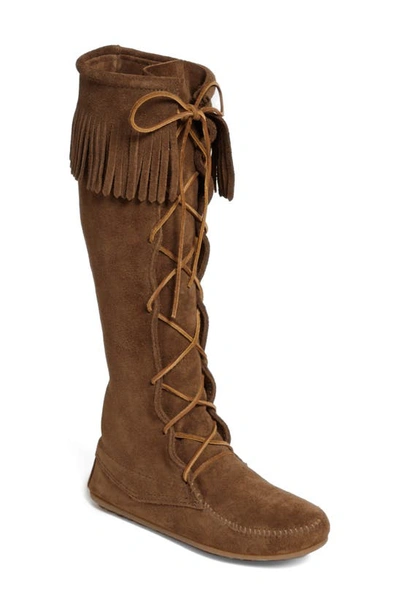 Shop Minnetonka Lace-up Boot In Brown Suede